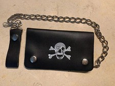 BLACK - Real Cowhide Leather Trucker Biker Chain Wallet