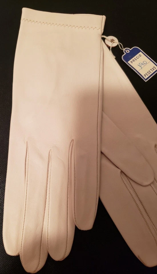 Guantes para mujer vintage de cuero blanco nuevos con etiquetas talla 7,5 hechos en España hasta la muñeca Foto 2 de 4