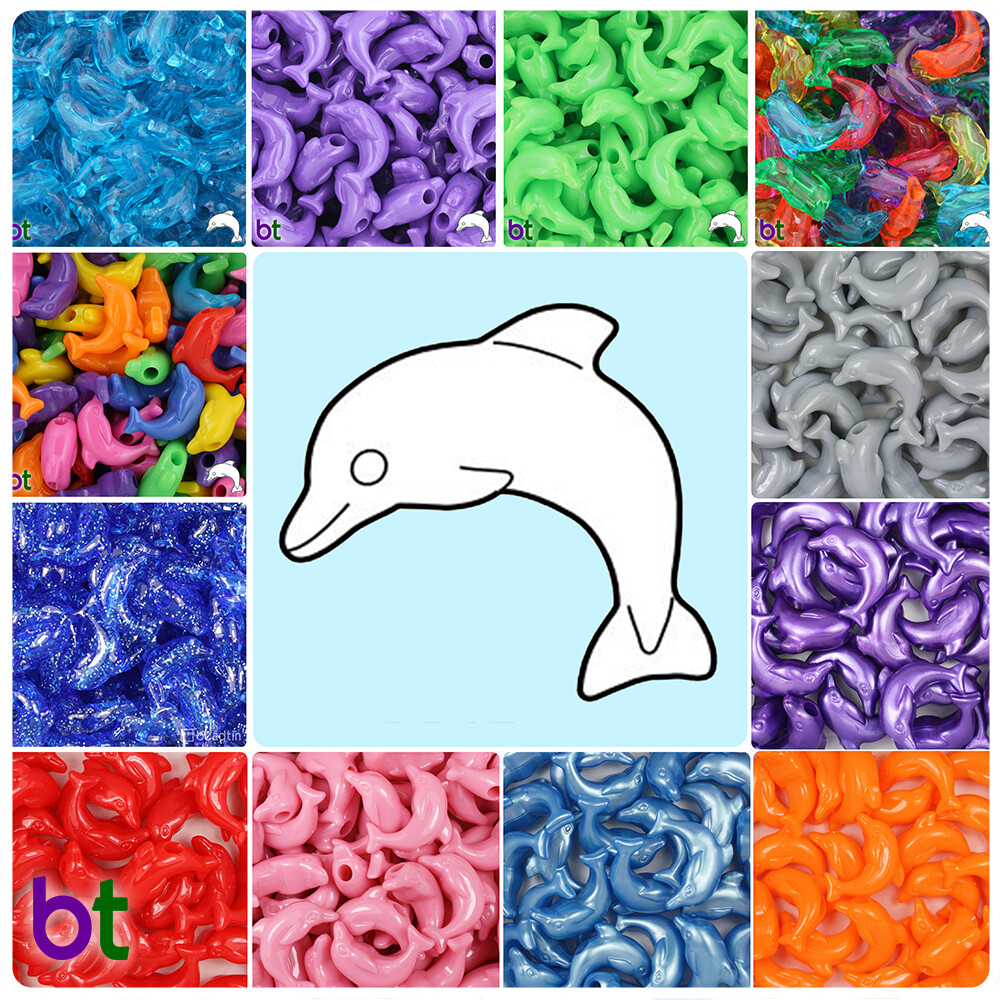 BeadTin Dolphin 25mm Plastic Pony Beads (24pcs) - Style