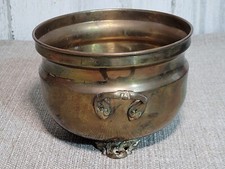 Vintage Brass Vase Footed Flower Planter - India Art Deco Console Table Bowl