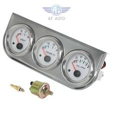 Chrome 2'' 52mm Mechanical Triple 3 Gauge Set Oil Pressure Volt Meter Water Temp