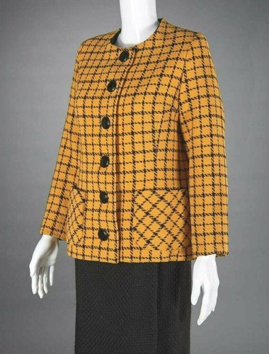 ARNOLD SCAASI Vintage 1970's Yellow Tweed Blazer 40 Chest and Skirt 34 Waist - Picture 2 of 8