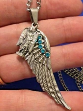 ARCHANGEL St RAPHAEL Saint Medal NECKLACE Pendant Angel Wing Protection BLUE