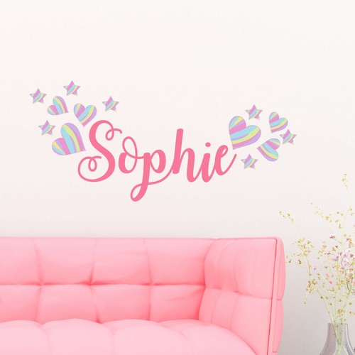 Personalised name wall stickers for girls Heart shaped Custom name wall
