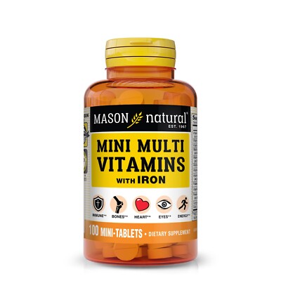 Mason Natural Daily Multiple Vitamins with Iron, Vitamins A, C, D, E, B1, B2,