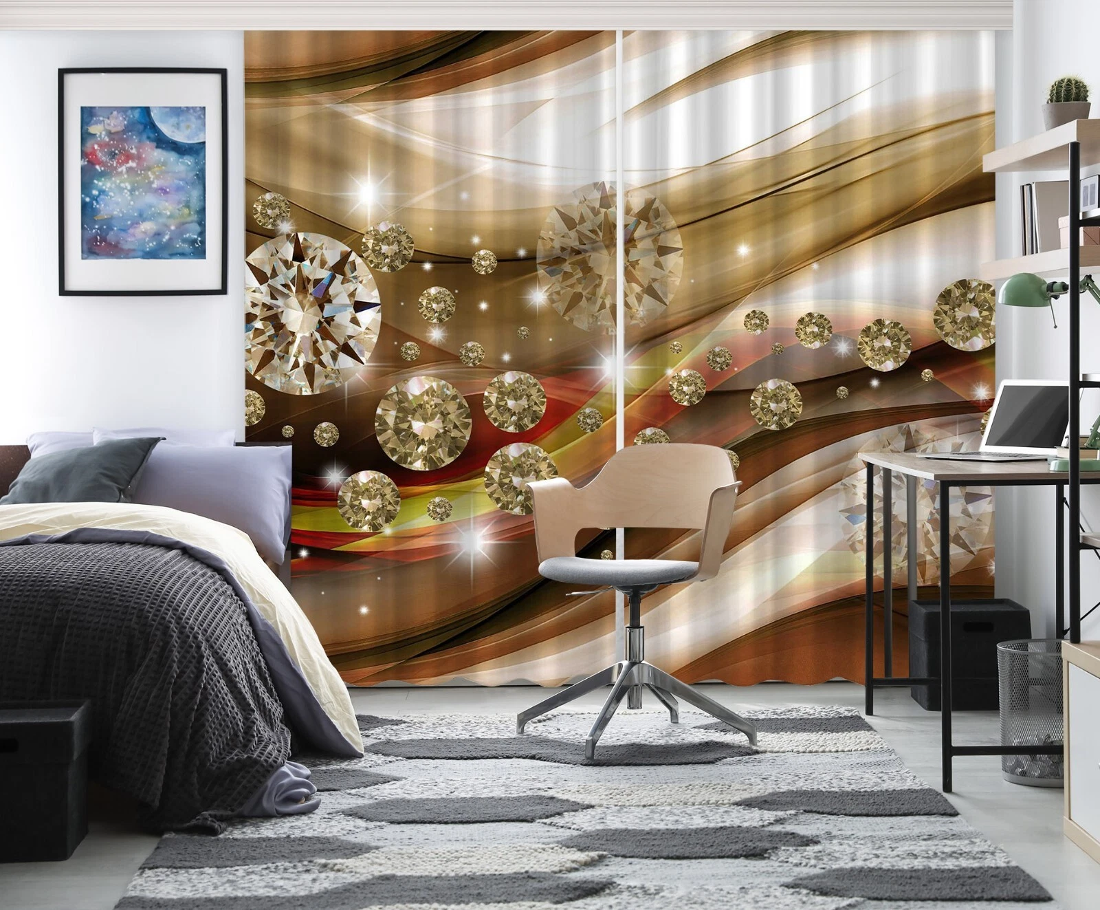 3D Diamond Texture ZHUC3763 Photo Curtain Window Blockout Fabric Amy 2024