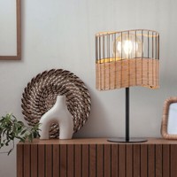 Tischleuchte Tischlampe Leseleuchte Schlafzimmerleuchte Holzgeflecht Schwarz