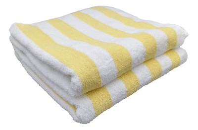 3 Piece - Hotel Spa Pool Beach Towels 100% Ring Spun Cotton Yellow/White Striped
