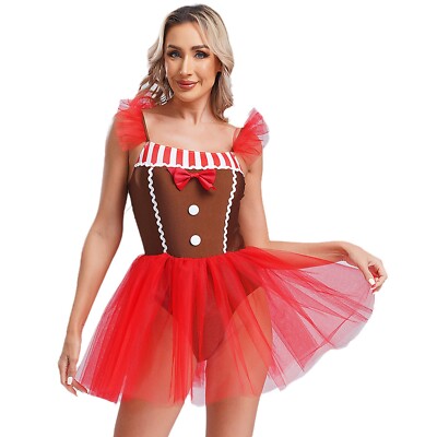 Women Dress Gingerbread Christmas Cami Costume Outfit