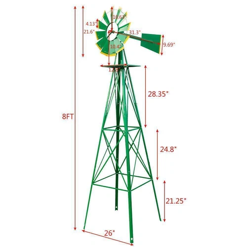 8FT Weather Resistant Yard Garden Windmill Green - Picture 7 of 7