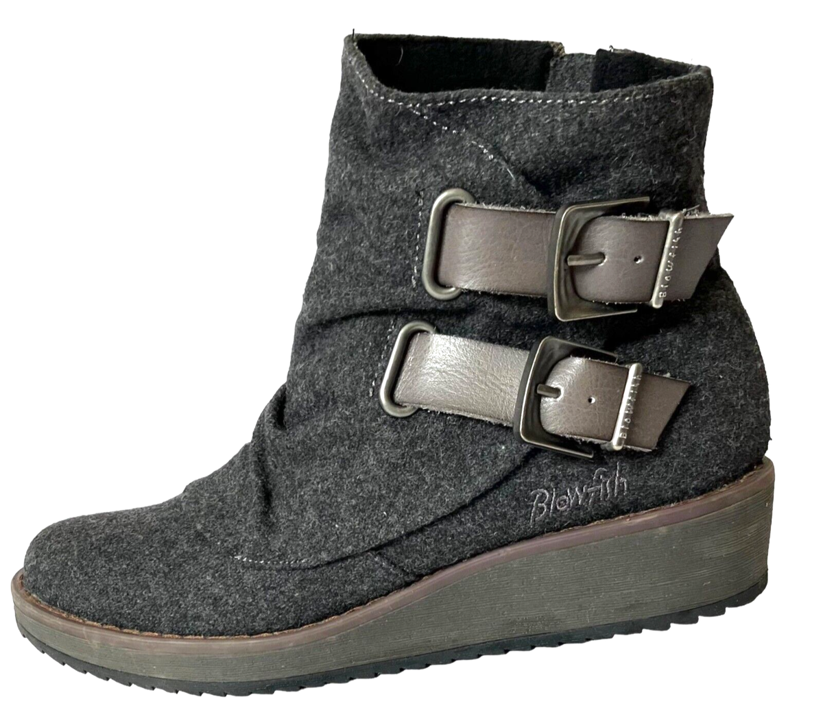 Blowfish “Cocoa” Gray Side Zipper COMFORT Flannel Ankle Wedge Boots B130 Sz 