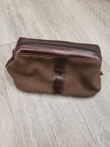 Perry Ellis portfolio Faux  Leather Canvas  Toiletry and Travel Kit Brown Vtg.
