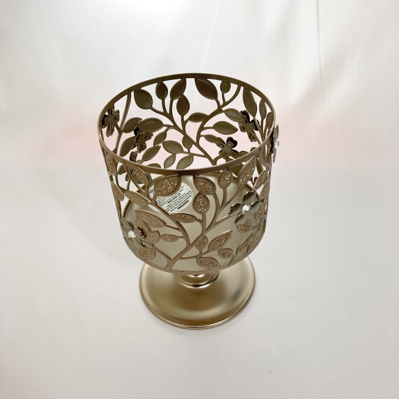 Bath & Body Works Pewter Dogwood Flower 3 Wick Pedestal Candle Holder