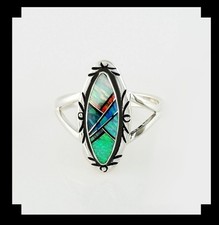 Sterling Silver Inlaid Opalite Ring   Multi-Color Dazzle Statement Jewelry