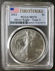 2021 $1 American Silver Eagle Dollar Type 2 PCGS MS70