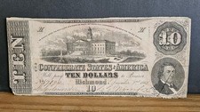 1862 $10 TEN DOLLARS  CONFEDERATE STATES OF AMERICA RICHMOND NOTE