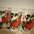 Set of 5 Clear Small Juice Glass 6 oz Retro Red Tomato Fruit Vine Decorated  — photo 3