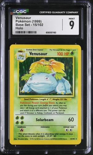 Pokemon TCG 1999 Vintage Base Set Holo Venusaur  15/102 Near Mint CGC 9