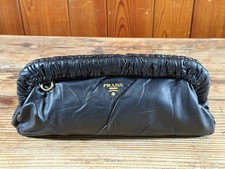 AUTHENTIC VINTAGE PRADA NAPPA LEATHER PLEATED POCHETTE CLUTCH - BLACK