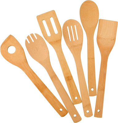 Bamboo Kitchen Utensils 6 Pcs Nonstick Spatula Tools with Handles Heat Resistant