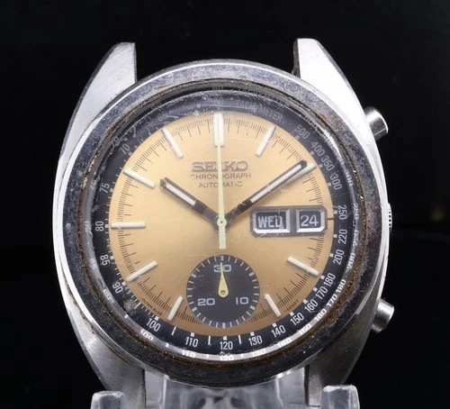 Vintage Seiko Chronograph Automatic Mens Steel Watch 6139-6012 Fixer $1 No Res