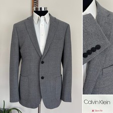 Calvin Klein Mens Two Button Blazer Wool Blend Tweed Sport Coat Jacket Size 46R