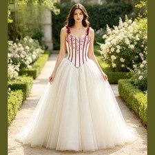 Wedding Dress With 3D Florals Plus Size A Line Tulle Gothic Rustic Garden Bridal