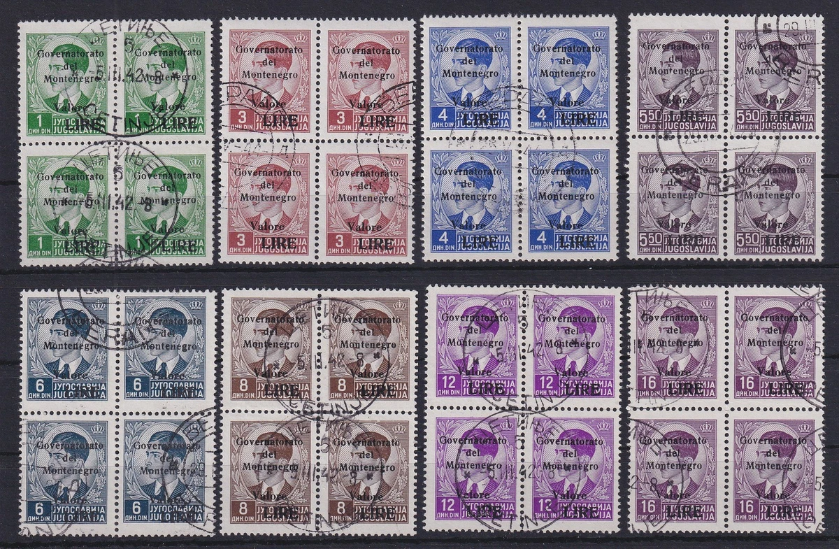 Ital. Besetzung Montenegro 1942 Lot 8 Viererblocks O Mi.-Nr. 2 und 5-12