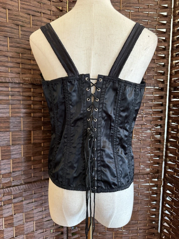Talla L De Colección Años 90 Victoria’s Secret Y2K Negro Satinado Corsé Bustier Top Canadá Deshuesado Foto 4 de 4