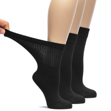 Women Bamboo Loose Fit Diabetic Crew Socks, Non-Binding, 3 Pairs, by Hugh Ugoli