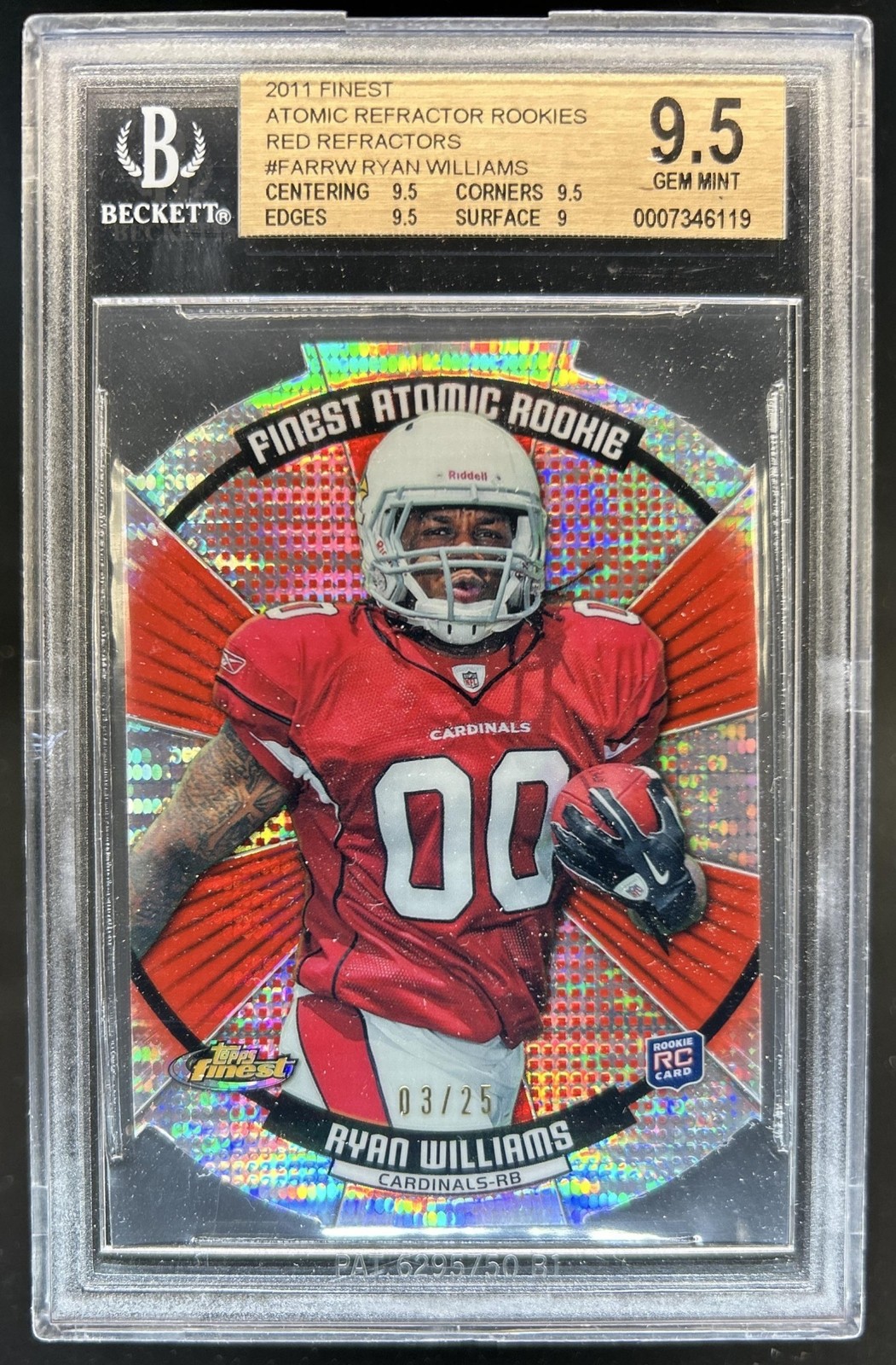 Ryan Williams Finest Atomic Rookie Refractor #FARRW Red Refractor