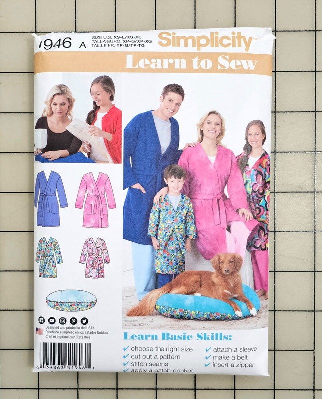 Simplicity Pattern 1946 A Unisex Women Men Teen Child Pet Bed Robe XS-XL UNCUT