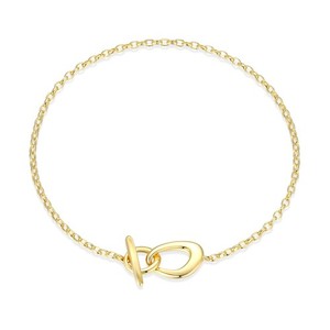 Authentic 7.25" Yellow Gold-Plated 925 Silver Freeform Shape Toggle Bracelet by ELLE