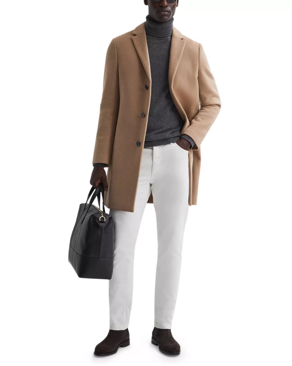 Reiss Gable Camel Single Breasted Overcoat Size Medium View 2