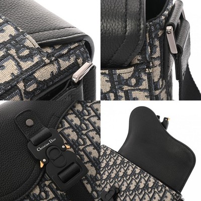CHRISTIAN DIOR Saddle Messenger Bag Oblique Navy Blue Beige