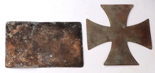 Trench art metal postcard WW2 German Iron Cross Germany WWII Wehrmacht Military
