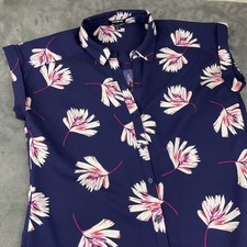 Express Women's Navy Blue Floral Shirt Dress Collared Size S Small Tropical