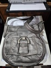 B Makowsky Grey Soft Leather Shoulder Purse Leopard Interior Crossbody DR4