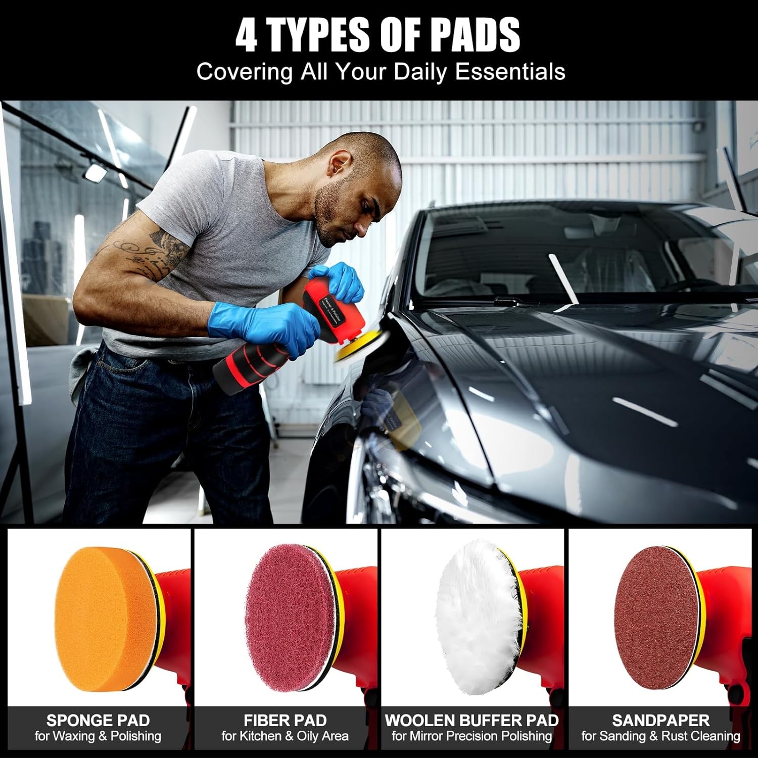 Cordless Sander, 3" Palm Sander with 16.8V 3.0Ah Li-ion Battery, 3500RPM Mini