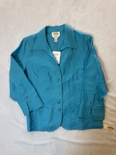Talbots Women's sz 10 Blue Irish Linen career Blazer Jacket 3/4 SLEEVE NWT