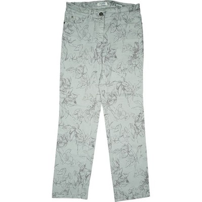 GERRY WEBER 38R L30 Jeans Hose Grau Blumen Damen Romy Straight Stretch Stoff W28