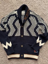 Scotch & Soda Knit Cardigan Navy Blue Cream Mustard Boys Sz 10 ‘Art Maker’