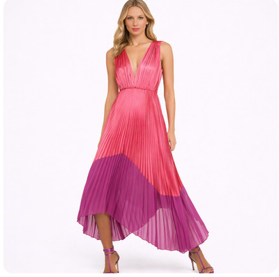 Amur Amelia Pleated Dress size 10 Satin High Low Formal Cocktail Party pink