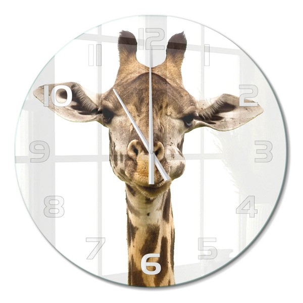 Runde Moderne Glas-Wanduhr Aus GehäRtetem Glas Giraffe WeißE Zeiger Fi60 Cm-image