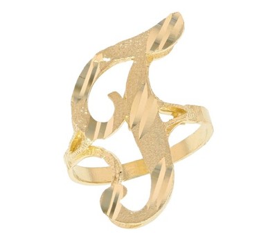 10k oder 14k Echt Gelbgold Damen Tendy Chic Kursiv Inital Buchstabe T Ring