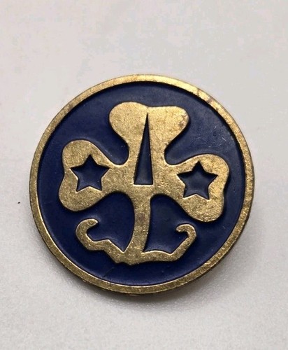 Vintage Leavens Girl Scout Clover Blue Enamel Gold Tone Pin 3/4"