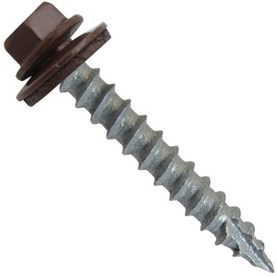 #14 Metal ROOFING SCREWS: (250) Screws x 1-1/2'' BROWN Hex Washer Head Sheet M...