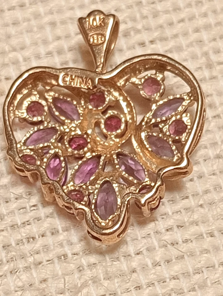 BEAUTIFUL** 10K AMYTHEST & RHODLITE HEART** 375 GOLD PENDANT**MULTIPLE STONES - image 4 of 4