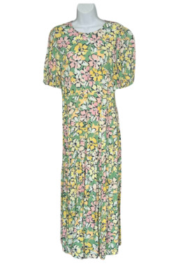 M&S X GHOST BLUMEN RUNDHALS MEHRFARBIG MIDI TEE KLEID