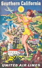 United Air Southern California  Poster Print  Reproduction Giclee Print 11x17